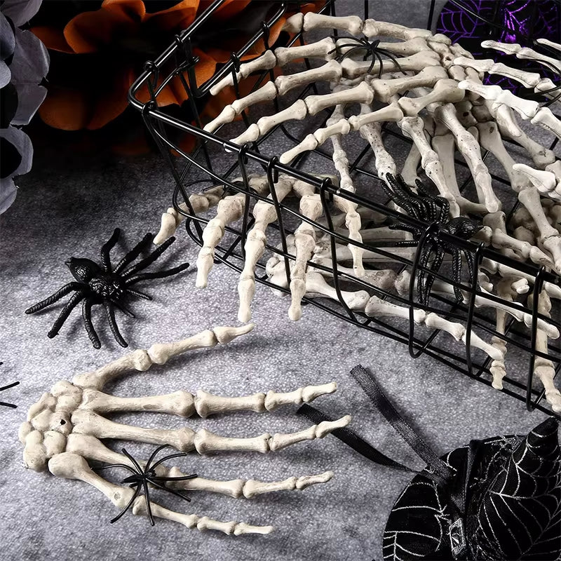 2Pcs Halloween Realistic Life Size Skeleton Hands Plastic Fake Human Hand Bone Zombie Party Terror Scary Props Halloween Decor