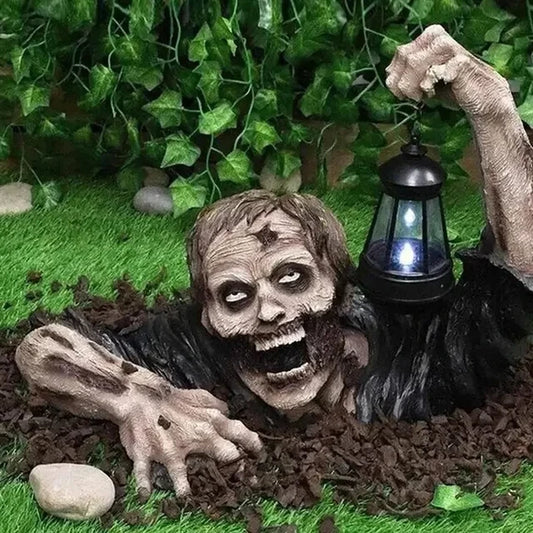 1Pc Halloween Zombie Crawling Horror Decor, Scary Led Lights Zombie Holding Lantern Outdoor Figurine Light