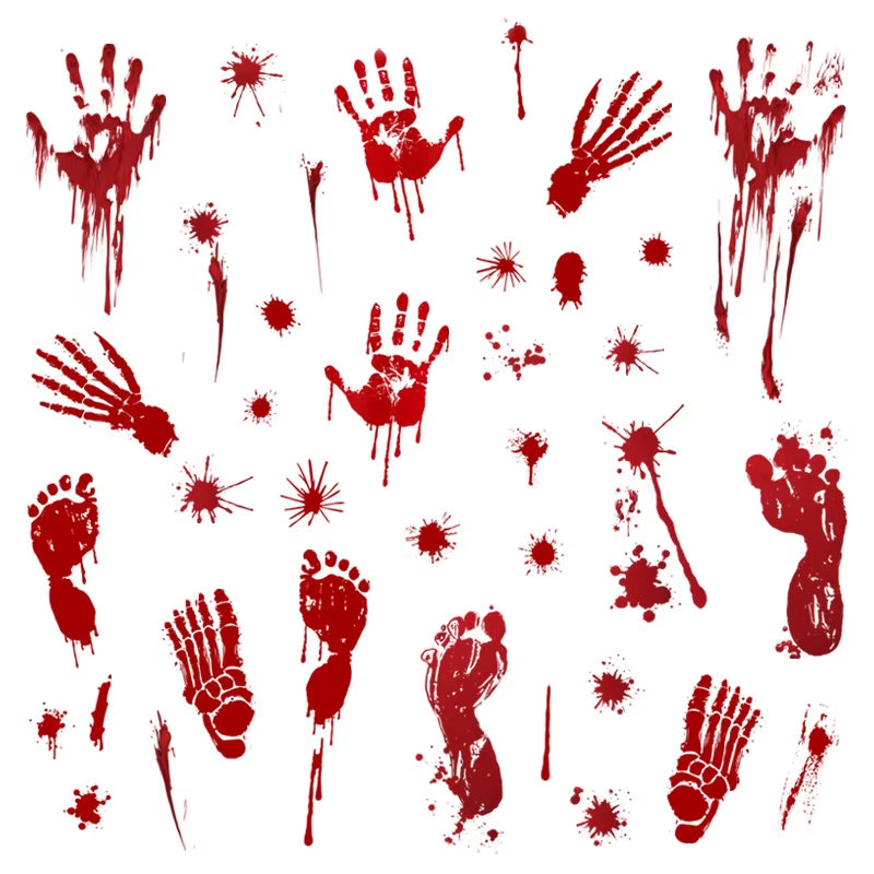 Halloween Decors Halloween Bloody Footprints Window Sticker Hallowmas Horror Handprint Bloodstain Zombie Restroom Decals Decors