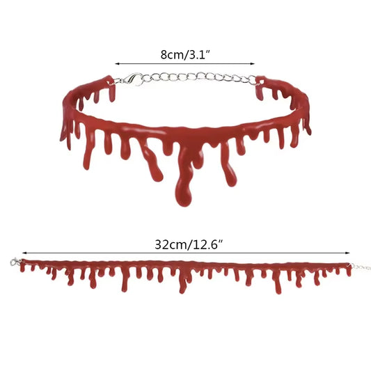 2Pcs Halloween Party Costumes Necklace for Women Funny Joke Blood Choker Necklace Scary Party Favors Decorations for Girls