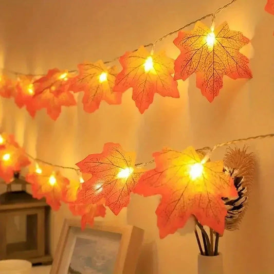 1PC 10/20/40LED Halloween Red Maple Leaf Light String,Battery Powered(Without Battery),Used for Autumn Harvest Decoration