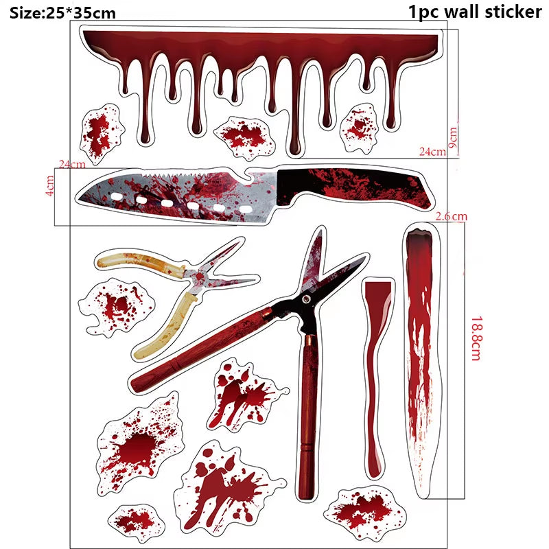 Halloween Decors Halloween Bloody Footprints Window Sticker Hallowmas Horror Handprint Bloodstain Zombie Restroom Decals Decors
