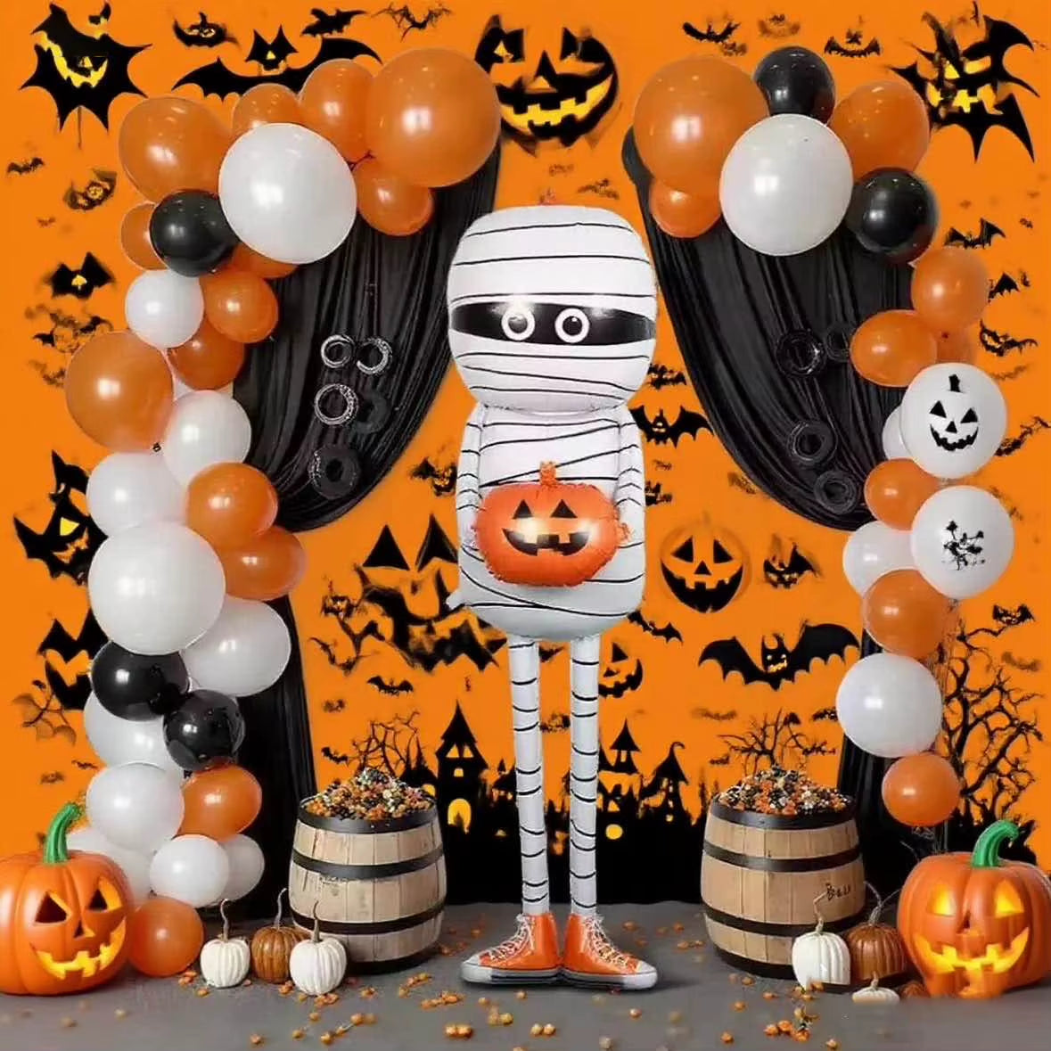 1Pc Huge Halloween Mummy Balloons Halloween Party Indoor Inflatable Giant Standing Ghost Halloween Foil Ballons Party Supplies