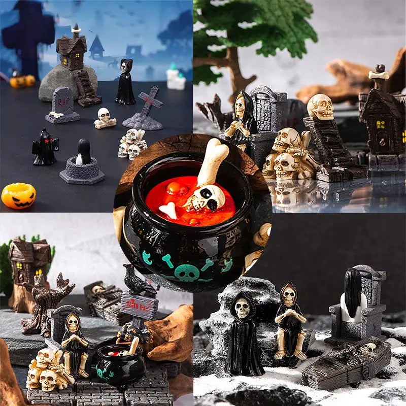 Halloween Small Ornament Skull Mummy Resurrection Ghost Festival Horror Resin Ornament Home Desktop Creative Decoration Supplies