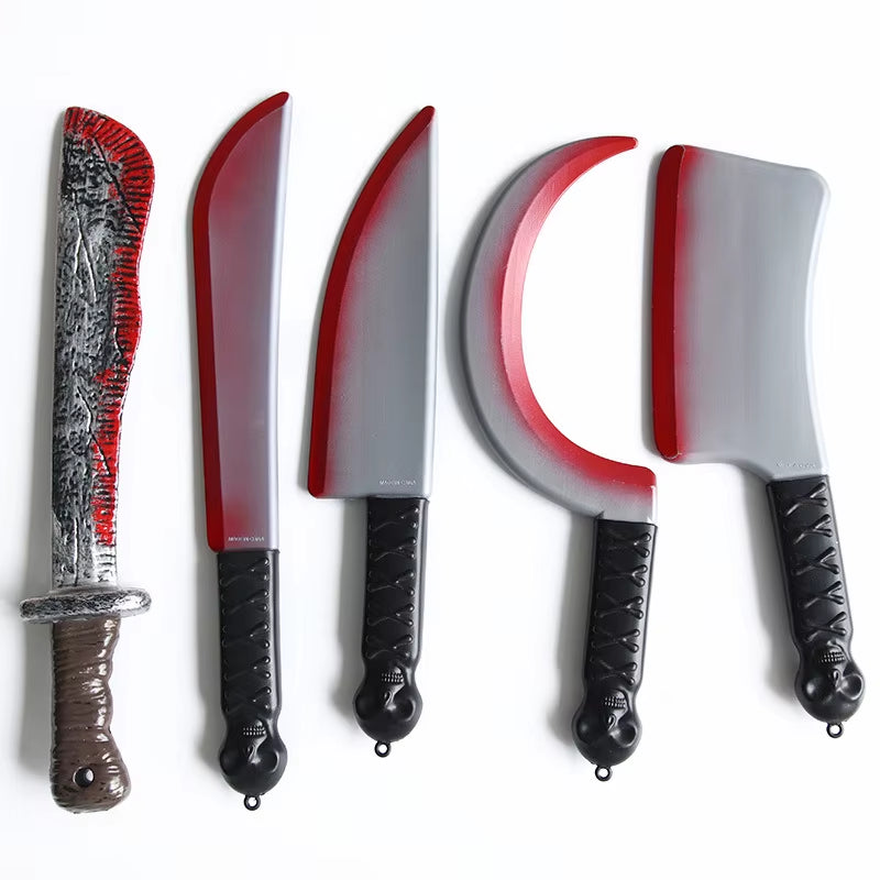 Halloween Bloody Knife DIY Party Decoration Sharp Plastic Toy Simulation Kitchen Knife Tricky Props Curved Knife Halloween Props