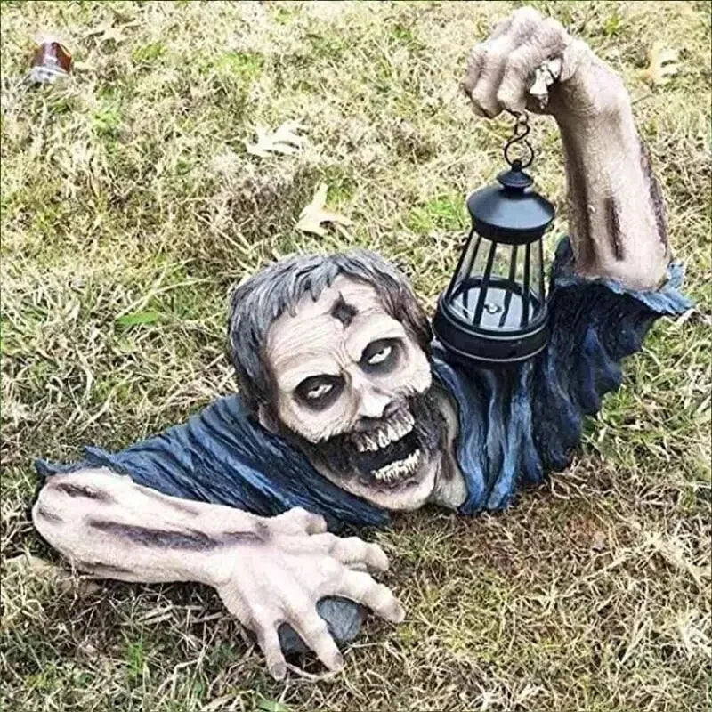 1Pc Halloween Zombie Crawling Horror Decor, Scary Led Lights Zombie Holding Lantern Outdoor Figurine Light
