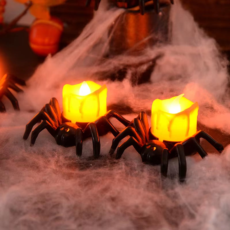 5PCS Halloween Decorations LED Candle Light Plastic Spider Pumpkin Lamp for Home Bar Haunted House Halloween Party Decor