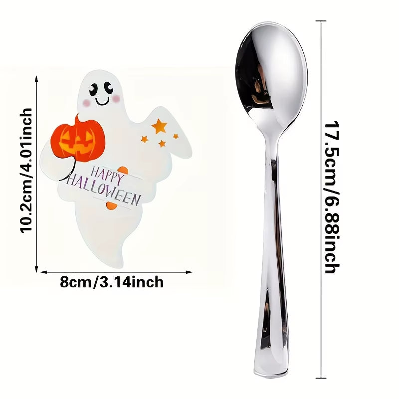 50Pcs Halloween Ghost Pumpkin Lollipop Holder Cards, Uncharged Paper Decorations for Party Favors, Suitable for Ages 14+