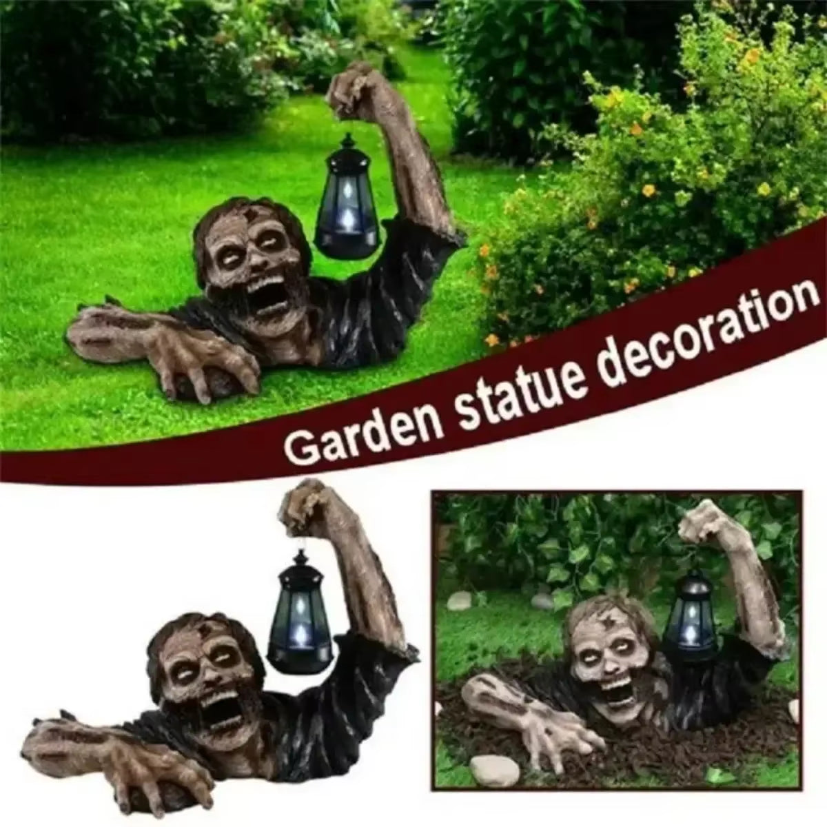 LED Zombie Lantern Halloween Crawling Horror Decor Scary Holding Lantern Zombie Outdoor Figurine Light Yard Lawn Garden Decorate