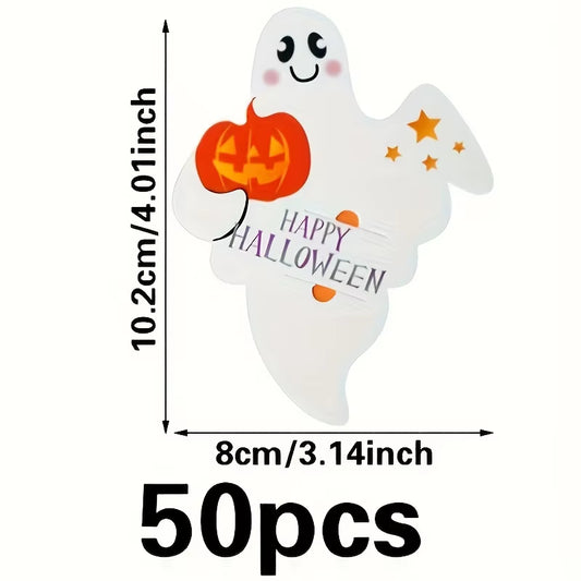 50Pcs Halloween Ghost Pumpkin Lollipop Holder Cards, Uncharged Paper Decorations for Party Favors, Suitable for Ages 14+