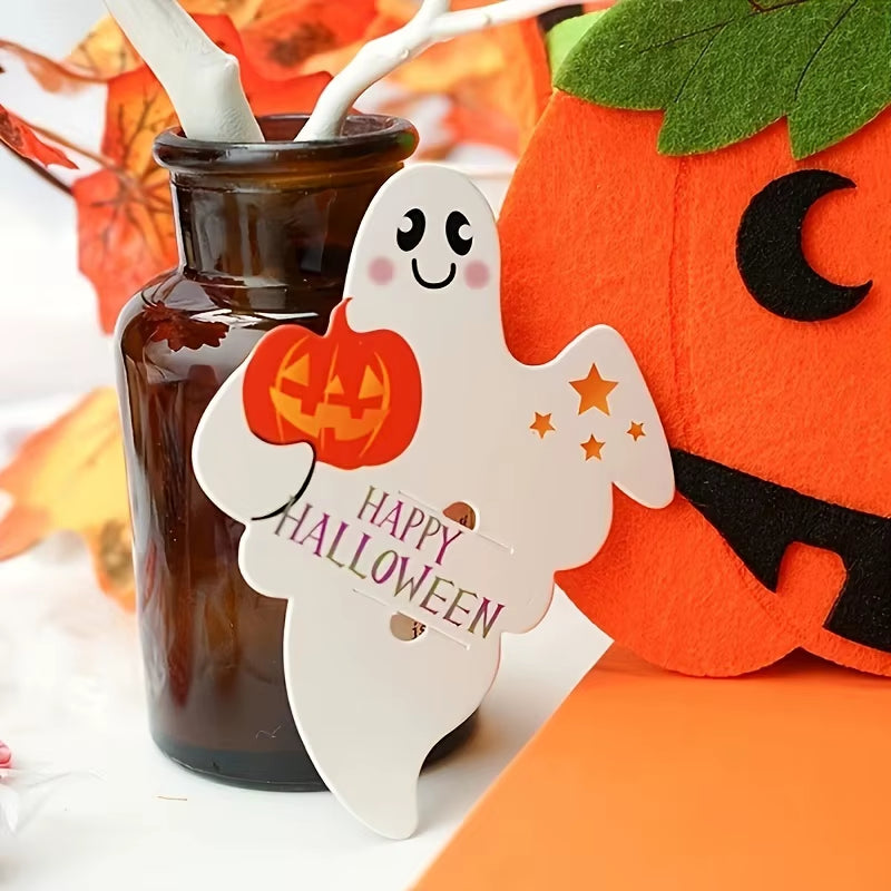 50Pcs Halloween Ghost Pumpkin Lollipop Holder Cards, Uncharged Paper Decorations for Party Favors, Suitable for Ages 14+