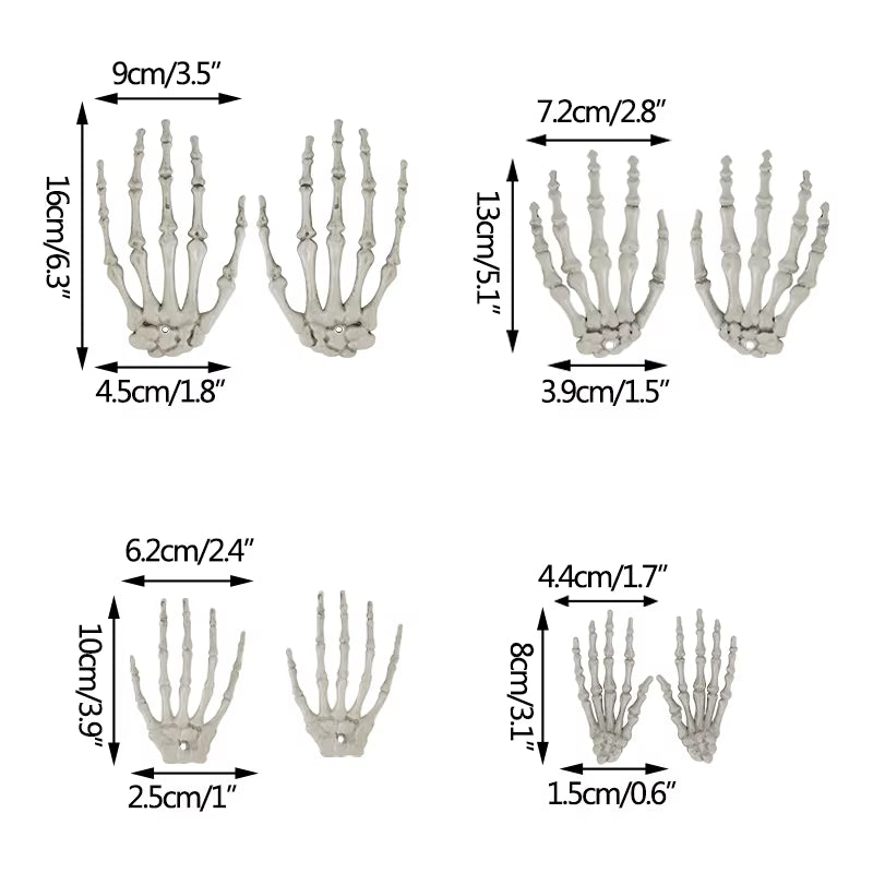 2Pcs Halloween Realistic Life Size Skeleton Hands Plastic Fake Human Hand Bone Zombie Party Terror Scary Props Halloween Decor