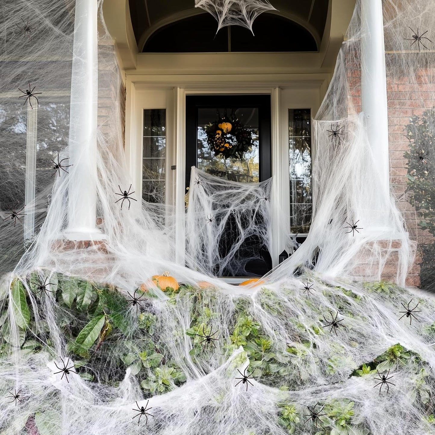 200 Sqft Halloween Spider Web with Fake Spiders – Extra Stretch Cobwebs for Indoor & Outdoor Decorations