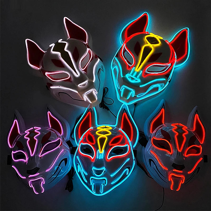 New Arrival LED Luminous Cosplay Anime Mask Neon Light up Fox Mask Halloween Party Mask Carnival Party Led Mask