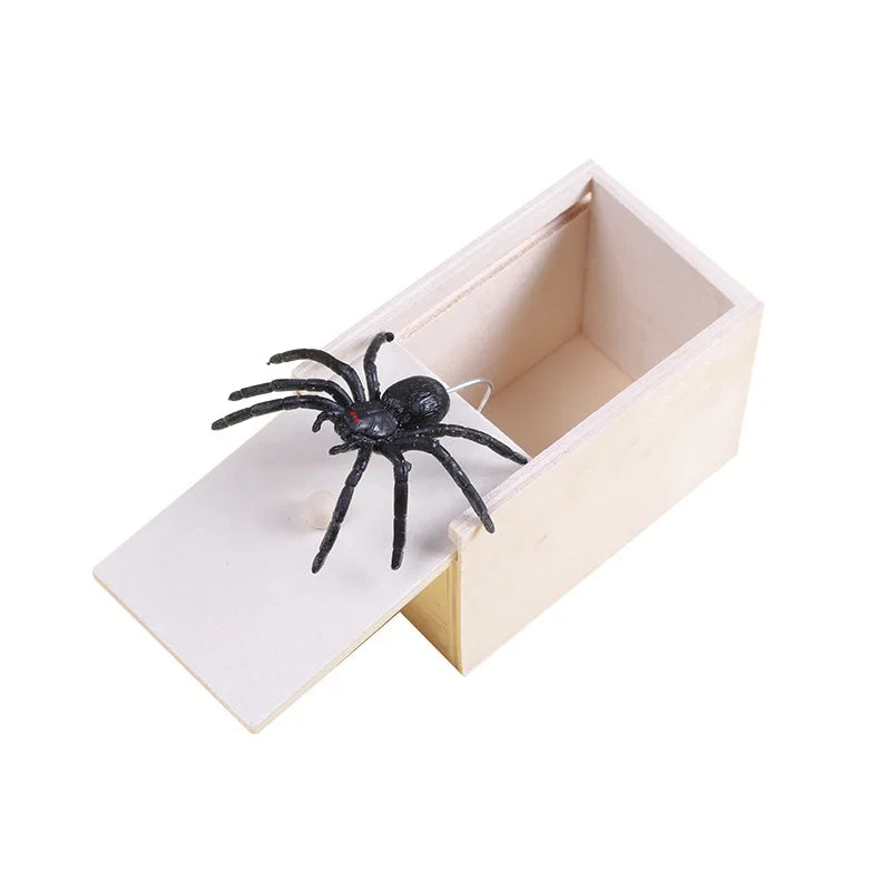Surprise Creative Prank Spider Wood Packaging and Plastic Box Funny Spoof Toy Panic Gag Joke Holiday Gifts