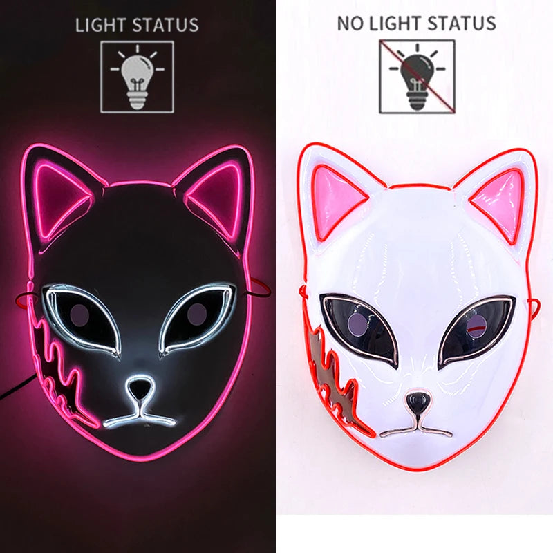 New Arrival LED Luminous Cosplay Anime Mask Neon Light up Fox Mask Halloween Party Mask Carnival Party Led Mask