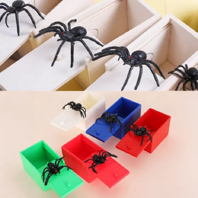 Surprise Creative Prank Spider Wood Packaging and Plastic Box Funny Spoof Toy Panic Gag Joke Holiday Gifts