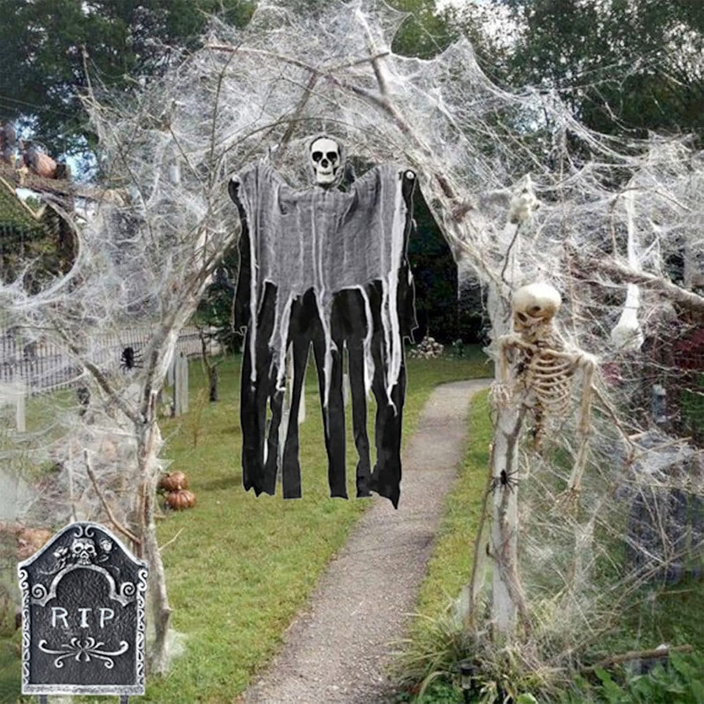 200 Sqft Halloween Spider Web with Fake Spiders – Extra Stretch Cobwebs for Indoor & Outdoor Decorations