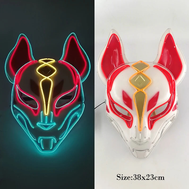 New Arrival LED Luminous Cosplay Anime Mask Neon Light up Fox Mask Halloween Party Mask Carnival Party Led Mask