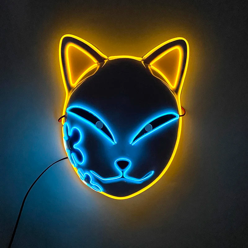 New Arrival LED Luminous Cosplay Anime Mask Neon Light up Fox Mask Halloween Party Mask Carnival Party Led Mask
