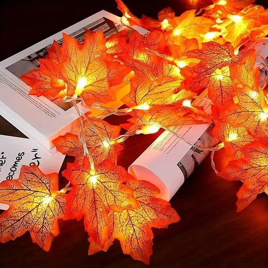 1PC 10/20/40LED Halloween Red Maple Leaf Light String,Battery Powered(Without Battery),Used for Autumn Harvest Decoration