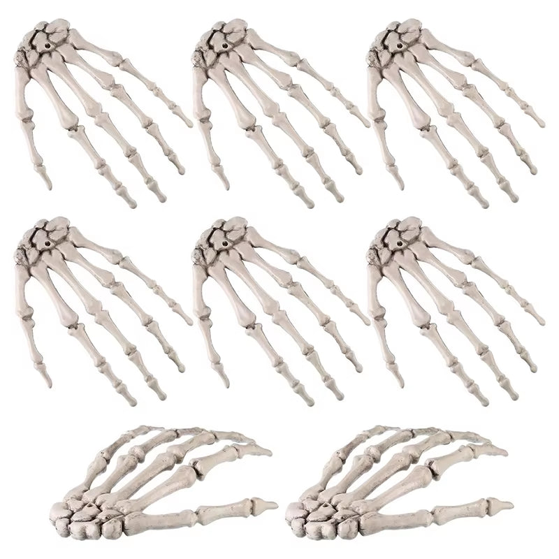 2Pcs Halloween Realistic Life Size Skeleton Hands Plastic Fake Human Hand Bone Zombie Party Terror Scary Props Halloween Decor