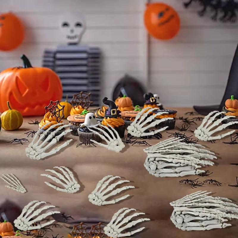 2Pcs Halloween Realistic Life Size Skeleton Hands Plastic Fake Human Hand Bone Zombie Party Terror Scary Props Halloween Decor