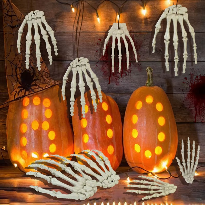 2Pcs Halloween Realistic Life Size Skeleton Hands Plastic Fake Human Hand Bone Zombie Party Terror Scary Props Halloween Decor