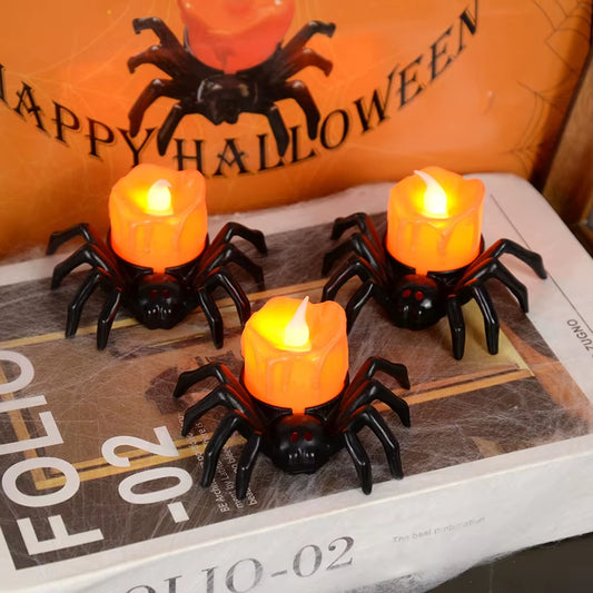 5PCS Halloween Decorations LED Candle Light Plastic Spider Pumpkin Lamp for Home Bar Haunted House Halloween Party Decor