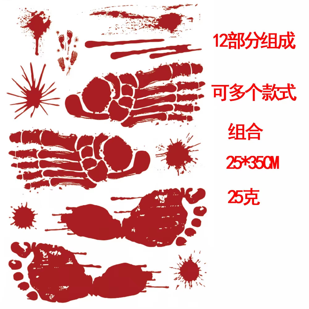 Halloween Decors Halloween Bloody Footprints Window Sticker Hallowmas Horror Handprint Bloodstain Zombie Restroom Decals Decors