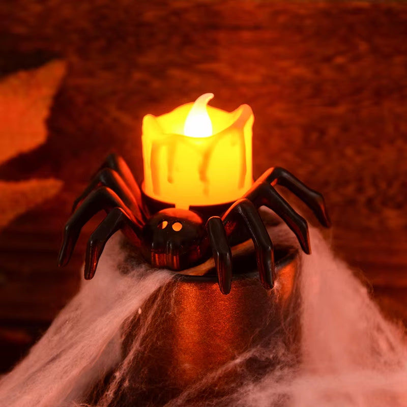 5PCS Halloween Decorations LED Candle Light Plastic Spider Pumpkin Lamp for Home Bar Haunted House Halloween Party Decor