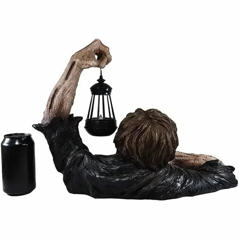 1Pc Halloween Zombie Crawling Horror Decor, Scary Led Lights Zombie Holding Lantern Outdoor Figurine Light