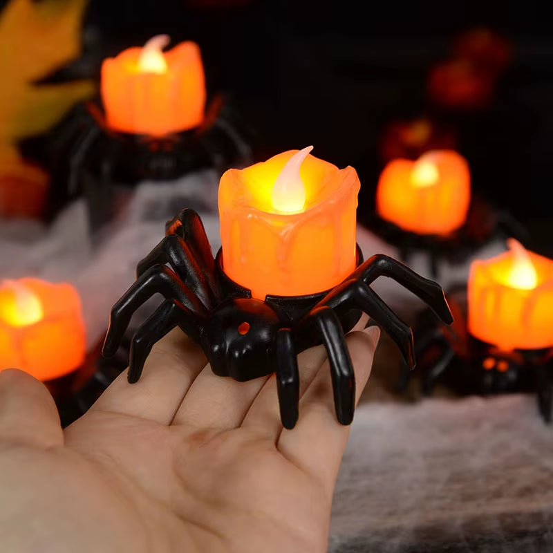 5PCS Halloween Decorations LED Candle Light Plastic Spider Pumpkin Lamp for Home Bar Haunted House Halloween Party Decor