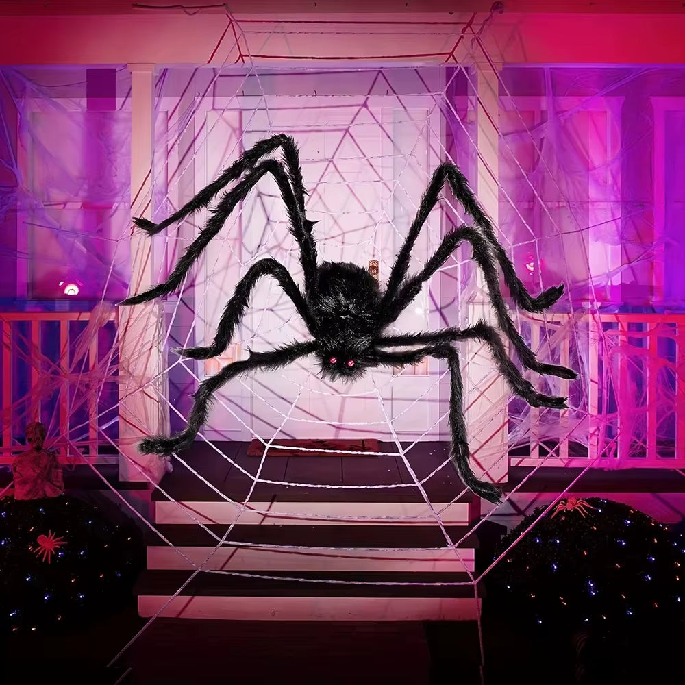 Halloween Large Black Spider,Fake Giant Black Plush Spider,Outdoor Spider Props,Haunted House Garden Yard Scary Decorations