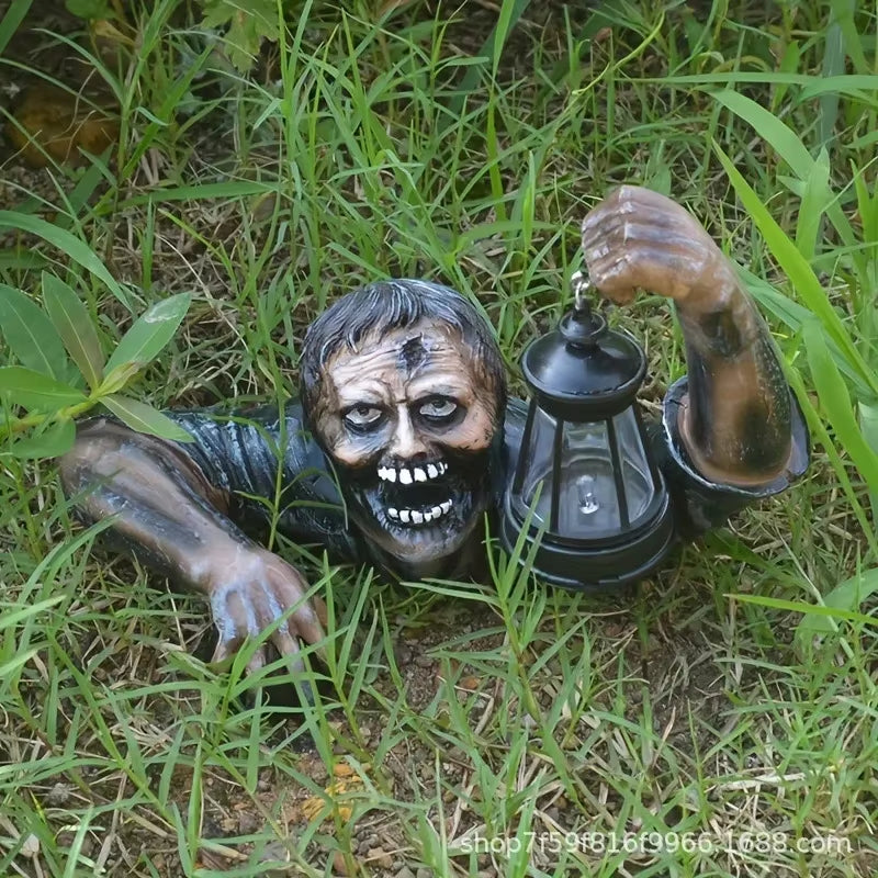 LED Zombie Lantern Halloween Crawling Horror Decor Scary Holding Lantern Zombie Outdoor Figurine Light Yard Lawn Garden Decorate