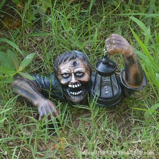 LED Zombie Lantern Halloween Crawling Horror Decor Scary Holding Lantern Zombie Outdoor Figurine Light Yard Lawn Garden Decorate