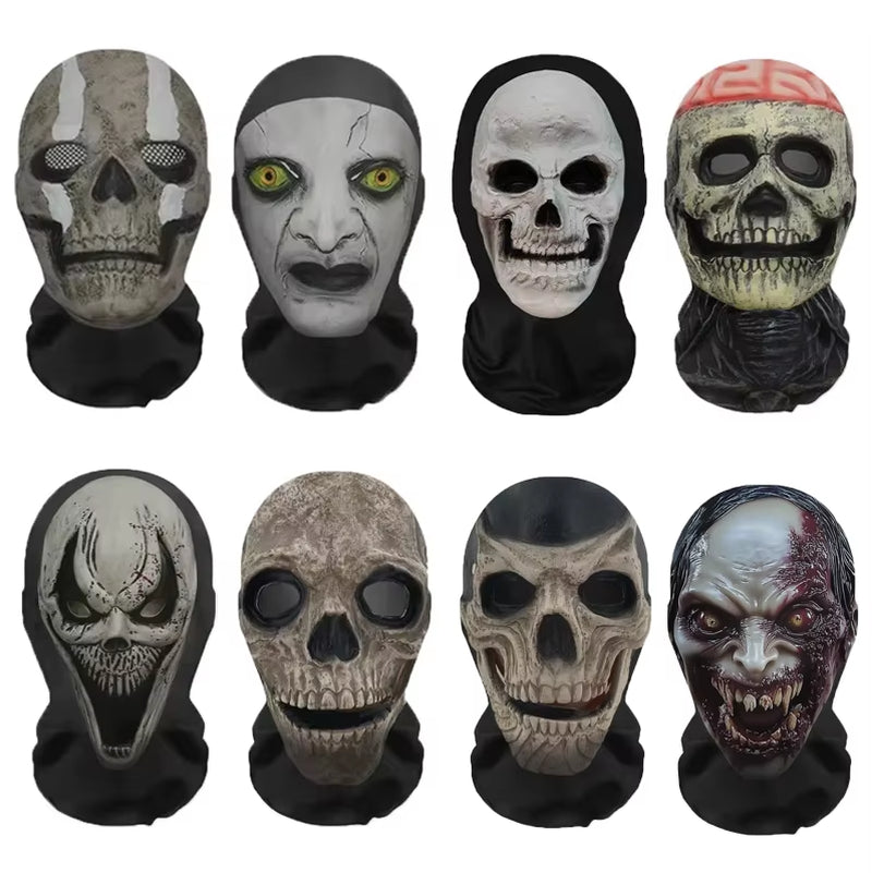 Halloween Ghost Face 3D Printed Mask Stretch Mesh Full Face Mask Skull Role Play Headdress Halloween Cosplay Horror Balaclava