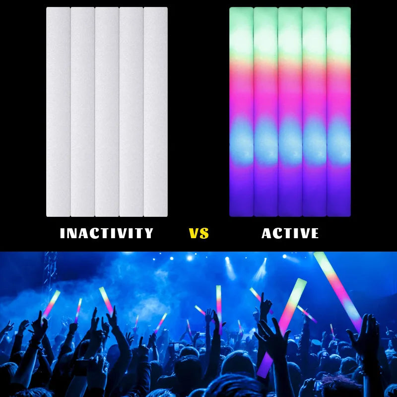 12/30/60Pcs LED Glow Sticks Bulk Colorful RGB Glow Foam Stick Cheer Tube Dark Light for Xmas Birthday Wedding Party Supplies