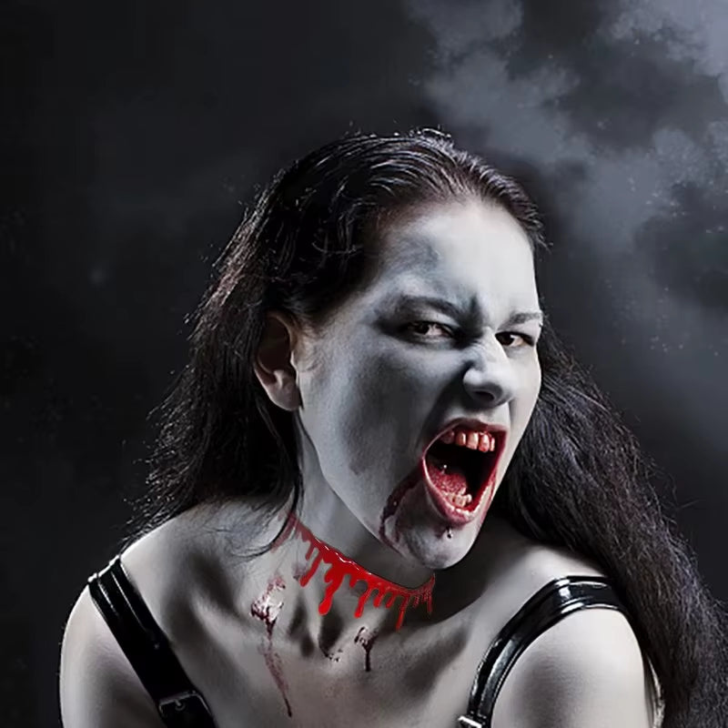 2Pcs Halloween Party Costumes Necklace for Women Funny Joke Blood Choker Necklace Scary Party Favors Decorations for Girls