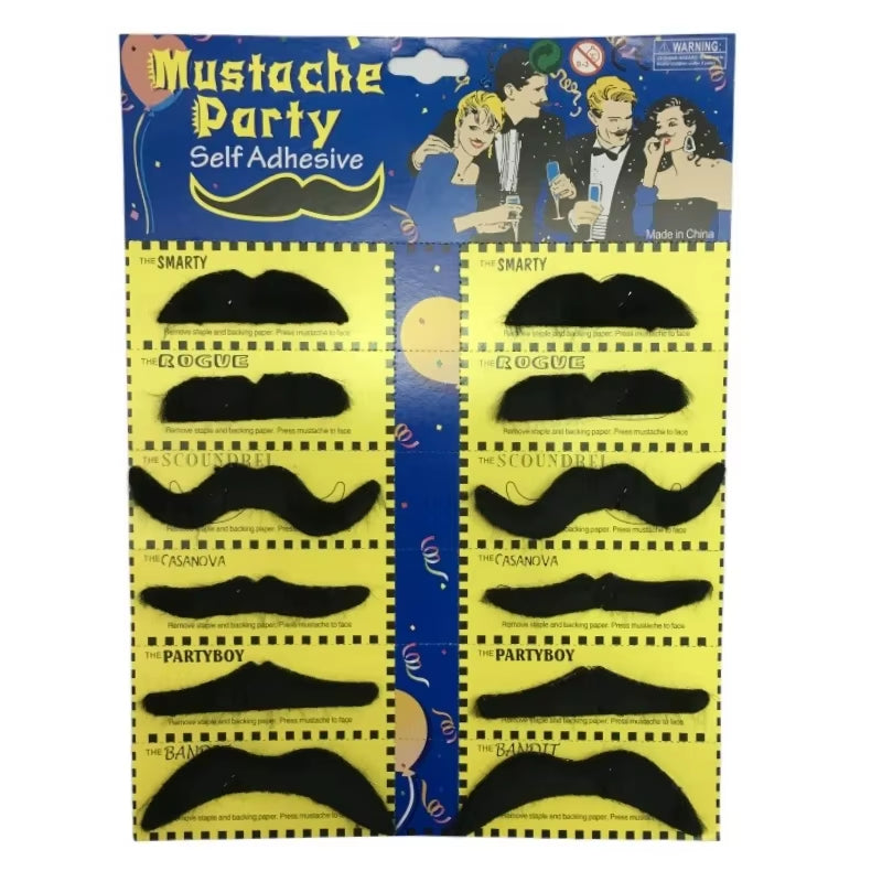 6/12Pcs Self Adhesive Fake Beard Mustaches Mexican Fiesta Party Supplies Halloween Christmas Costume Fake Mustaches Sticker