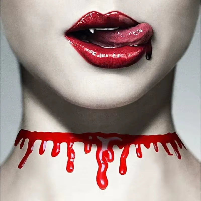 2Pcs Halloween Party Costumes Necklace for Women Funny Joke Blood Choker Necklace Scary Party Favors Decorations for Girls