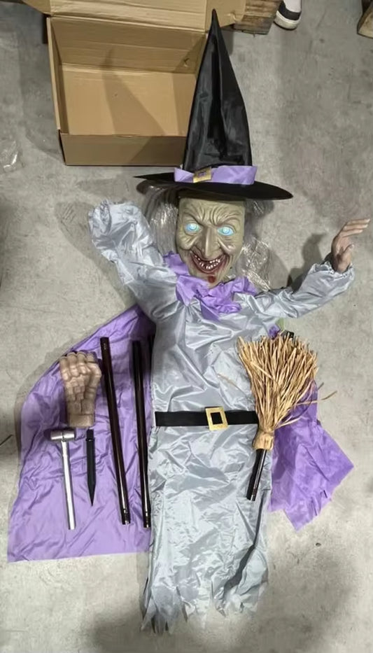 Halloween Decorations Outdoor ,12Ft Flying Witch , Sound & Touch Activated Sensor ,Animatronic Scary, Halloween House Ornament