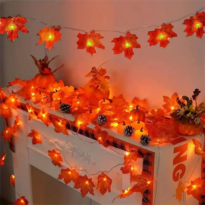 1PC 10/20/40LED Halloween Red Maple Leaf Light String,Battery Powered(Without Battery),Used for Autumn Harvest Decoration