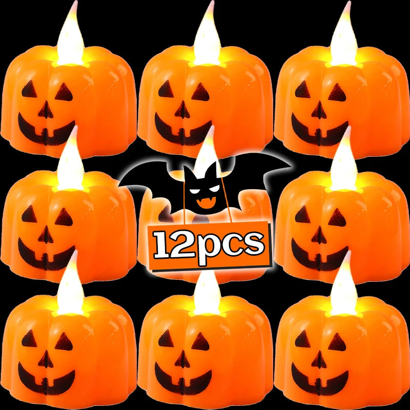 24/1Pcs LED Halloween Pumpkin Candle Lights with Battery Flameless Electronic Candles Lamps for Halloween Party Decor Lighting