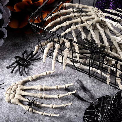 2Pcs Halloween Realistic Life Size Skeleton Hands Plastic Fake Human Hand Bone Zombie Party Terror Scary Props Halloween Decor