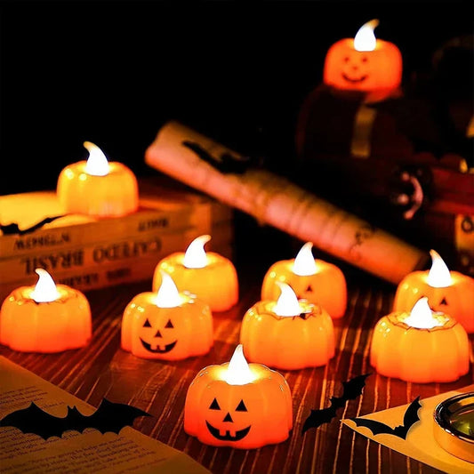 24/1Pcs LED Halloween Pumpkin Candle Lights with Battery Flameless Electronic Candles Lamps for Halloween Party Decor Lighting