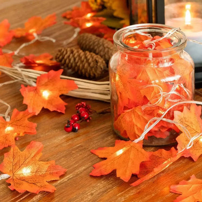 1PC 10/20/40LED Halloween Red Maple Leaf Light String,Battery Powered(Without Battery),Used for Autumn Harvest Decoration