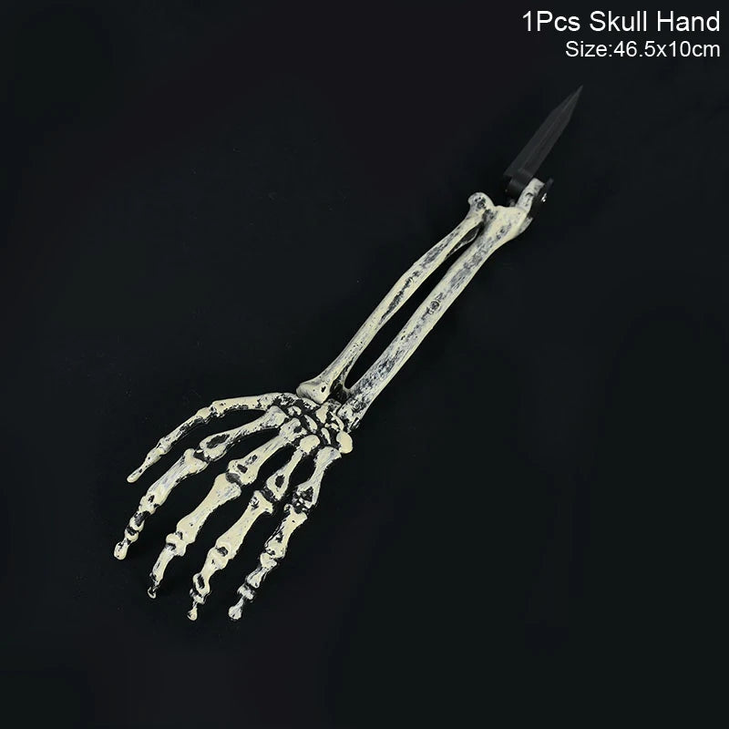 Halloween Realistic Skull Skeleton Head Human Hand Arms for Halloween Party Home Garden Lawn Decor Haunted House Horror Props