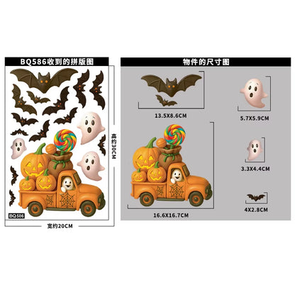 Halloween Window Glass Stickers Cartoon Pumpkin Lantern Candy Bat Skull Witch Hat Static Sticker Happy Halloween Day Party Decor