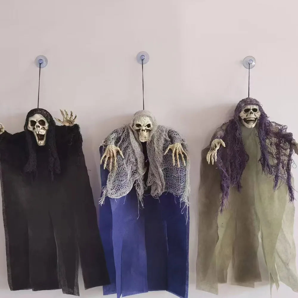 New Halloween Ghost Hanging Haunted House Bar Decoration Props Terrifying Funny Faces Skull Hanging Ghost Pendant for Halloween